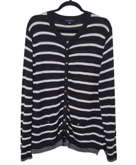 Tommy Hilfiger Lightweight Black & White Striped Cardigan - XL - Lightly Used - Picture 1 of 10